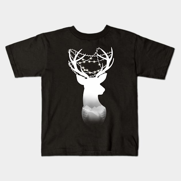 Deer lights Kids T-Shirt by Morishasha